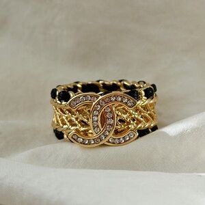 Beautiful Chanel Gold and Black Chain Ring